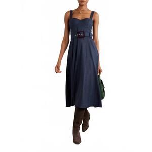 NEW CARA CARA calypso velvet-trimmed dress in navy